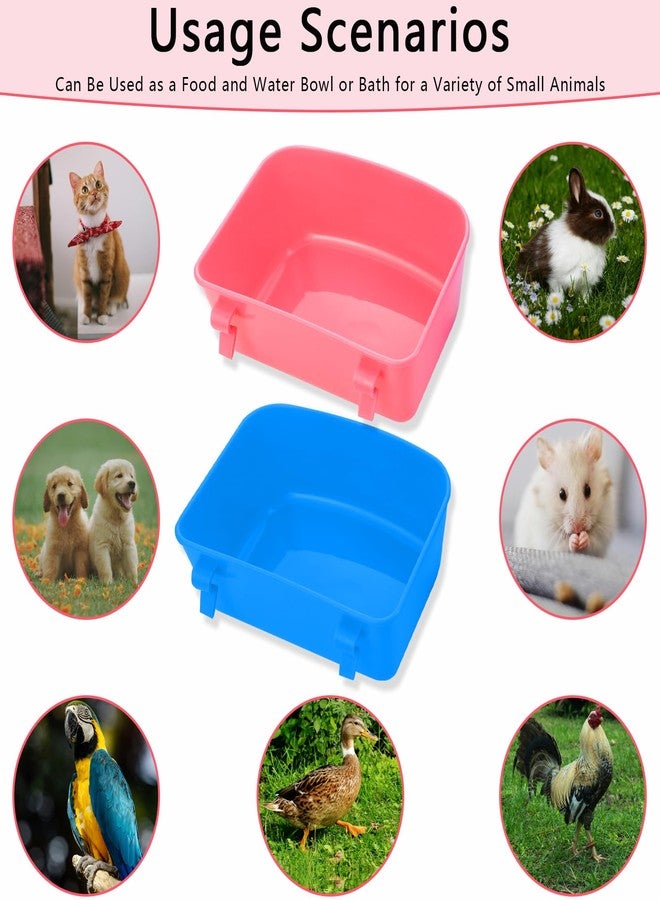 Aecsze 4 PCS Cage Cups Rabbit Feeder Waterer, Chicken Birds Feeders Hanging, Food and Water Container for Pet, Bath Water Bowl Universal for Birds Hamsters Rats Rabbit Guinea Pig Small Pets (Blue, Pink) - Image 3